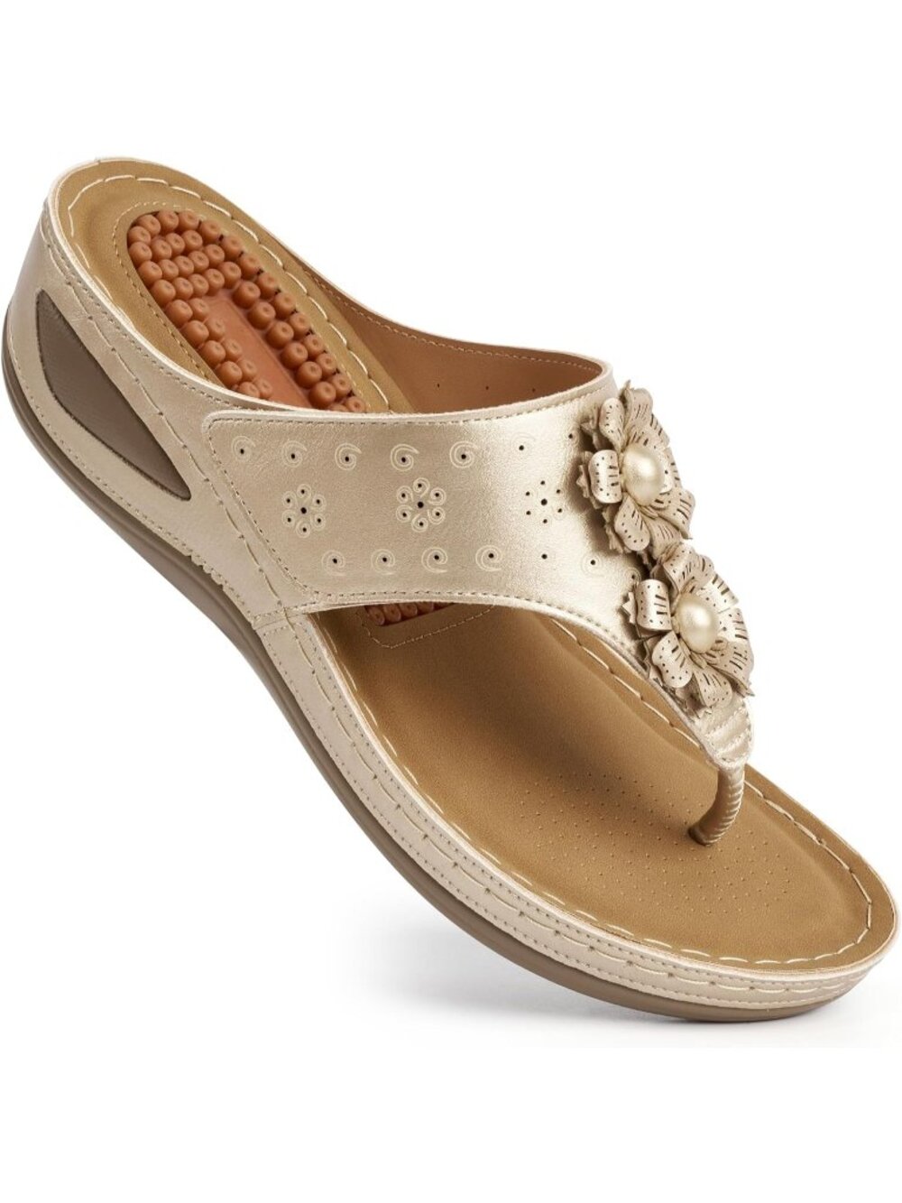 Women's Gold Flip Flops Orthopaedic Cushion Non Slip Sandals Comfortable